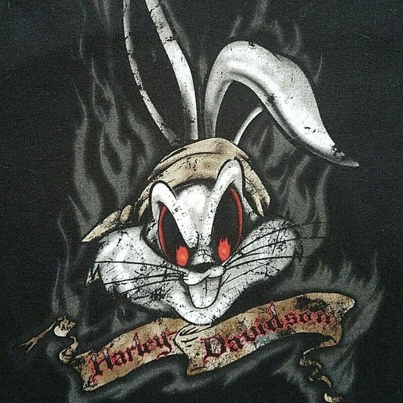 Harley Davidson R.K. Stratman Biker Long Sleeve T-Shirt Red Eyes Bugs Bunny